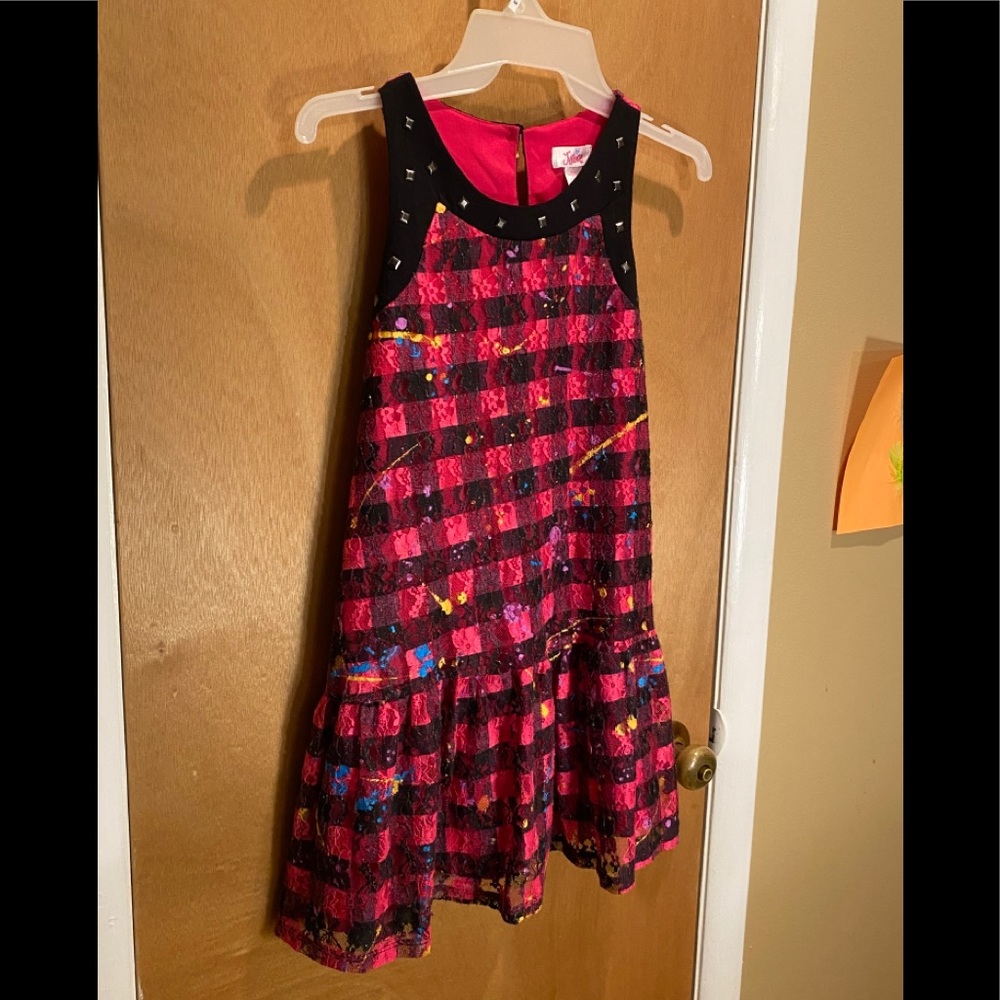 Girls dress Justice 8H bright pink, artistic paint